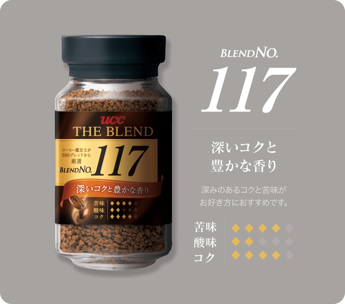 BLEND NO.117 深いコクと豊かな香り 深みのあるコクと苦味がお好き方におすすめです。