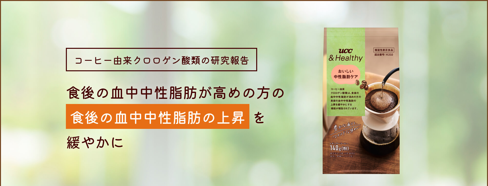 コーヒー由来クロロゲン酸類の研究報告 食後の血中中性脂肪が高めの方の食後の血中中性脂肪の上昇を緩やかに