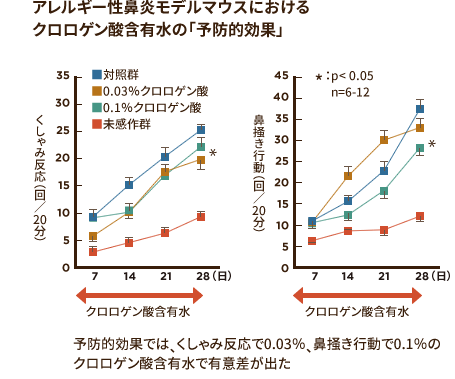 [図] アレルギー性鼻炎モデルマウスにおけるクロロゲン酸含有水の「予防的効果」